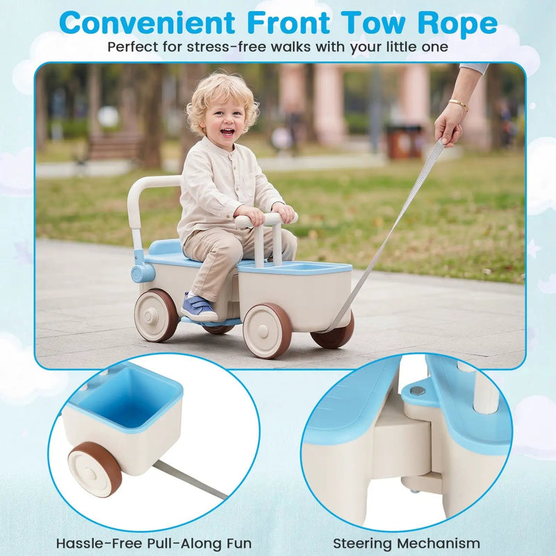 3-in-1 Kids Ride On Push Car with Rope and Storage Basket by DirectDeals