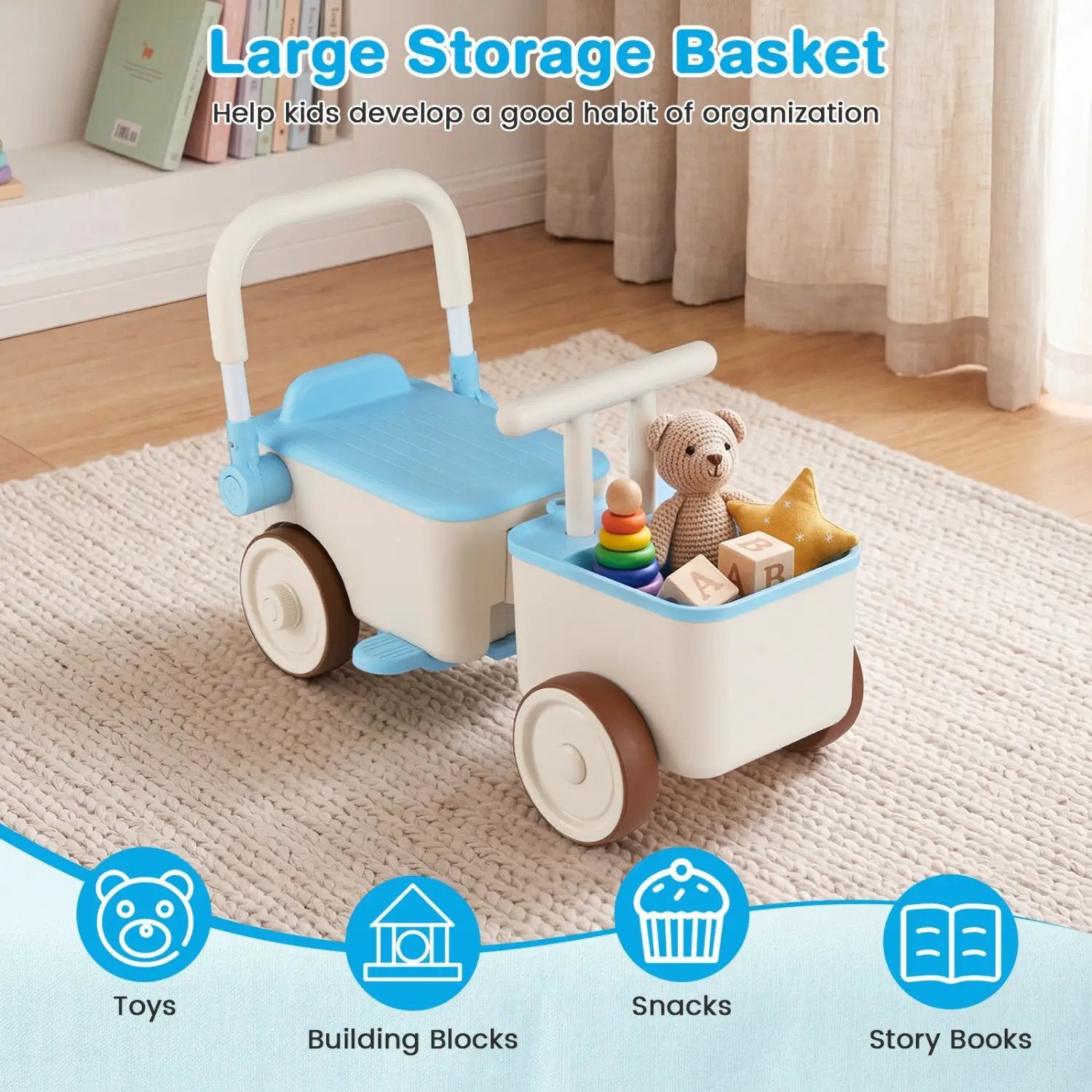 3-in-1 Kids Ride On Push Car with Rope and Storage Basket by DirectDeals