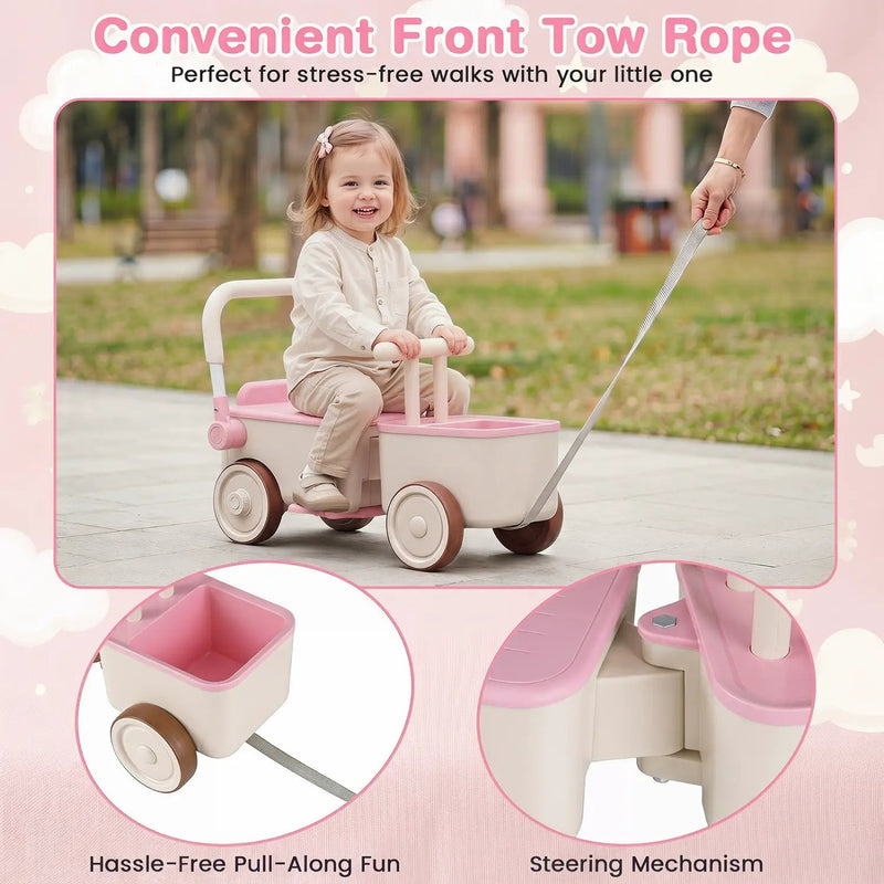 3-in-1 Kids Ride On Push Car with Rope and Storage Basket by DirectDeals