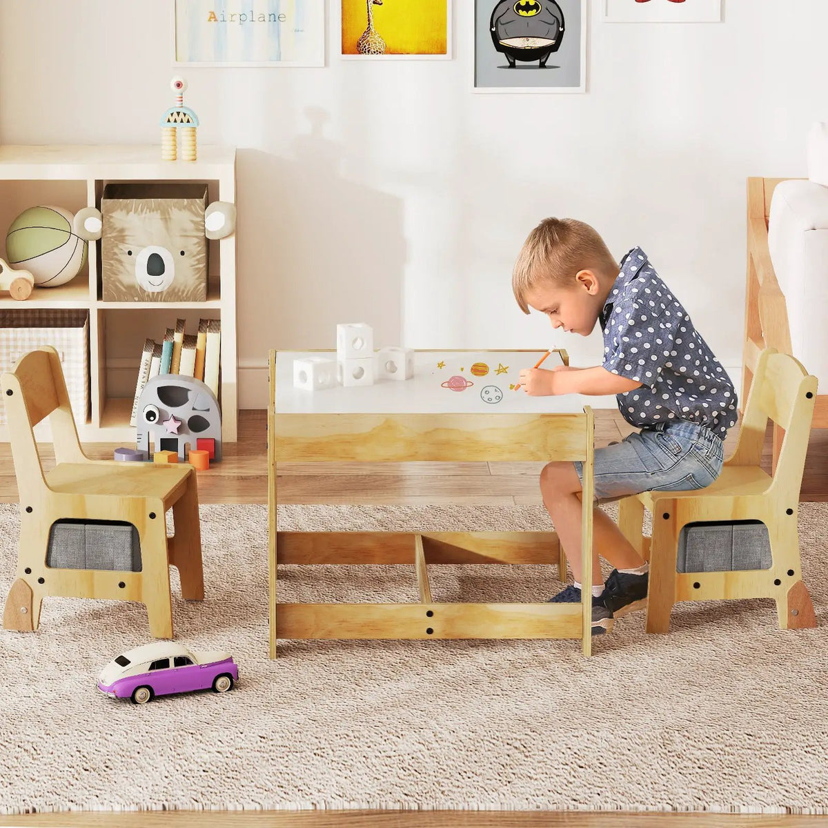 3 in 1 Kids Table and Chair Set with Removable Tabletop and 2 Storage Drawers by DirectDeals