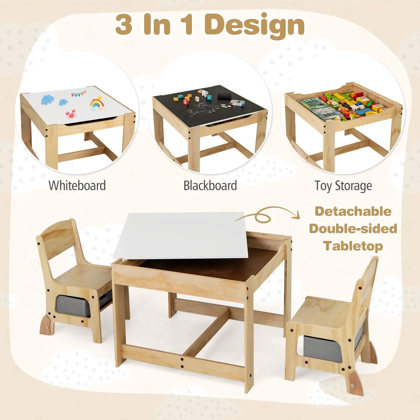 3 in 1 Kids Table and Chair Set with Removable Tabletop and 2 Storage Drawers by DirectDeals