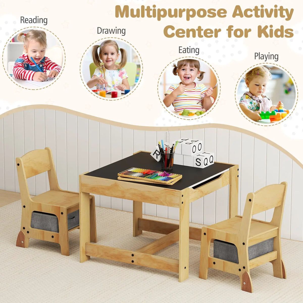 3 in 1 Kids Table and Chair Set with Removable Tabletop and 2 Storage Drawers by DirectDeals