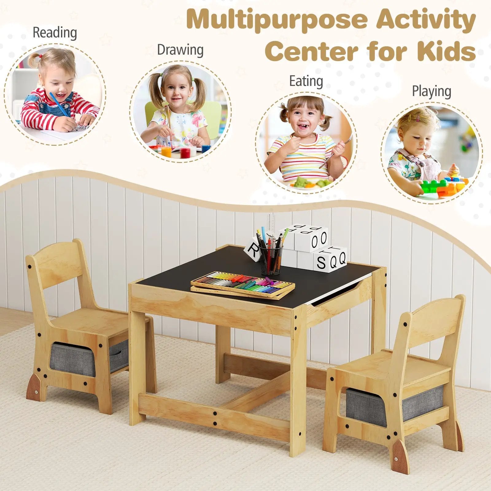 3 in 1 Kids Table and Chair Set with Removable Tabletop and 2 Storage Drawers by DirectDeals