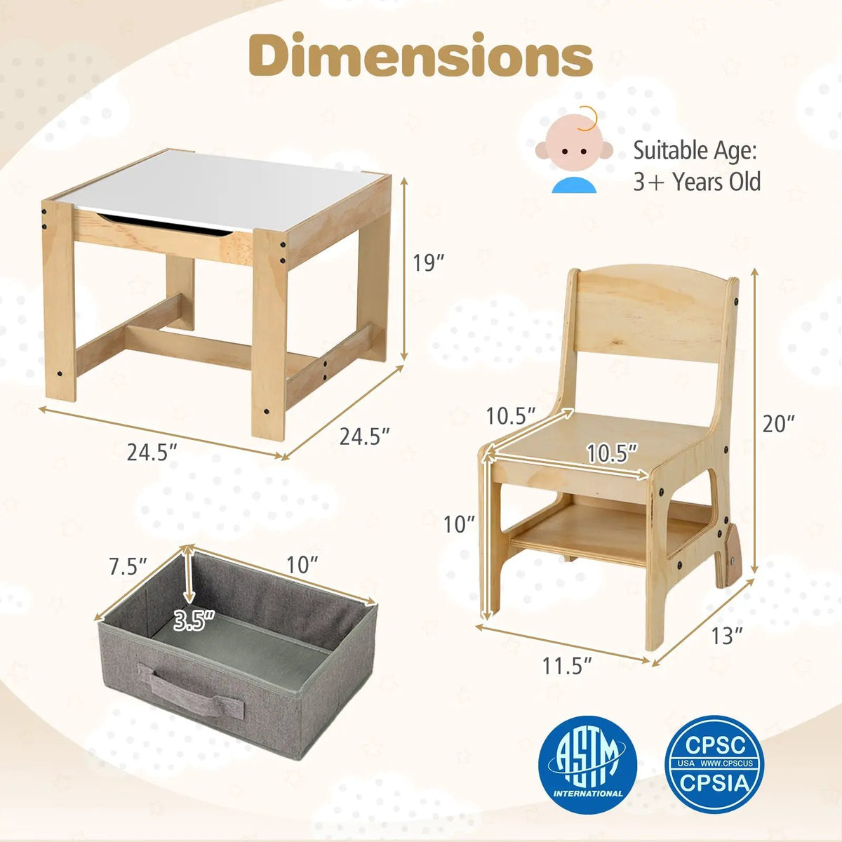 3 in 1 Kids Table and Chair Set with Removable Tabletop and 2 Storage Drawers by DirectDeals