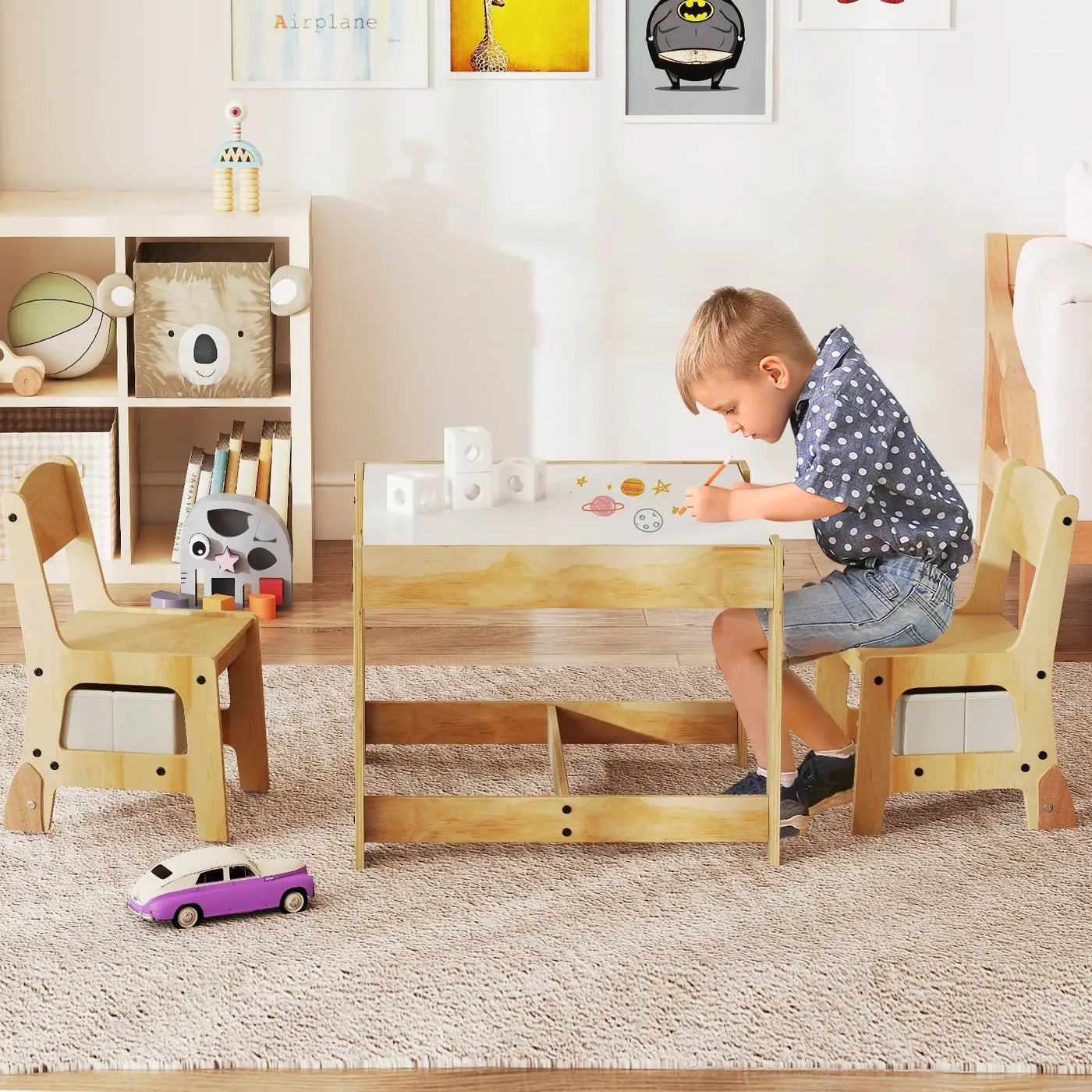 3 in 1 Kids Table and Chair Set with Removable Tabletop and 2 Storage Drawers by DirectDeals