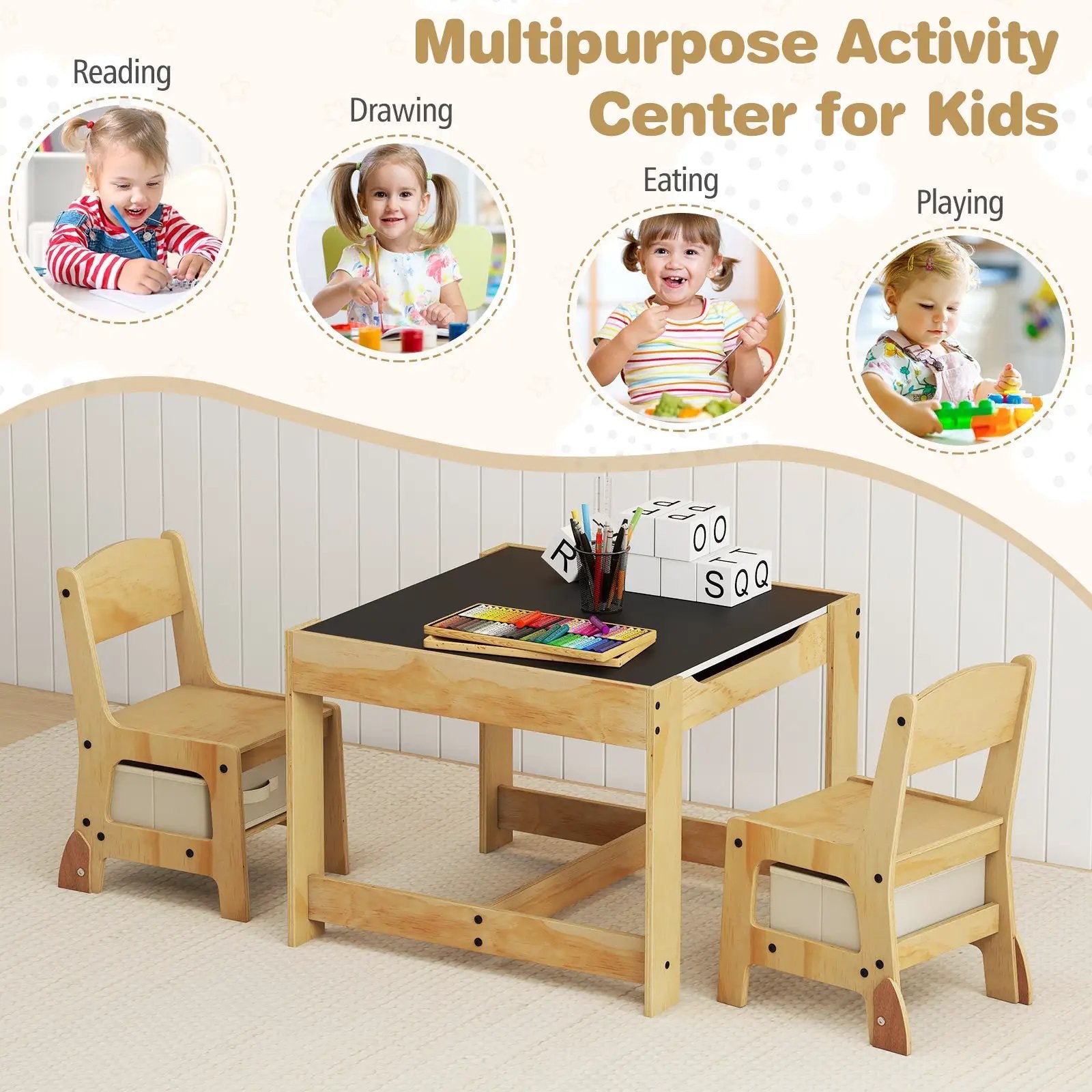 3 in 1 Kids Table and Chair Set with Removable Tabletop and 2 Storage Drawers by DirectDeals