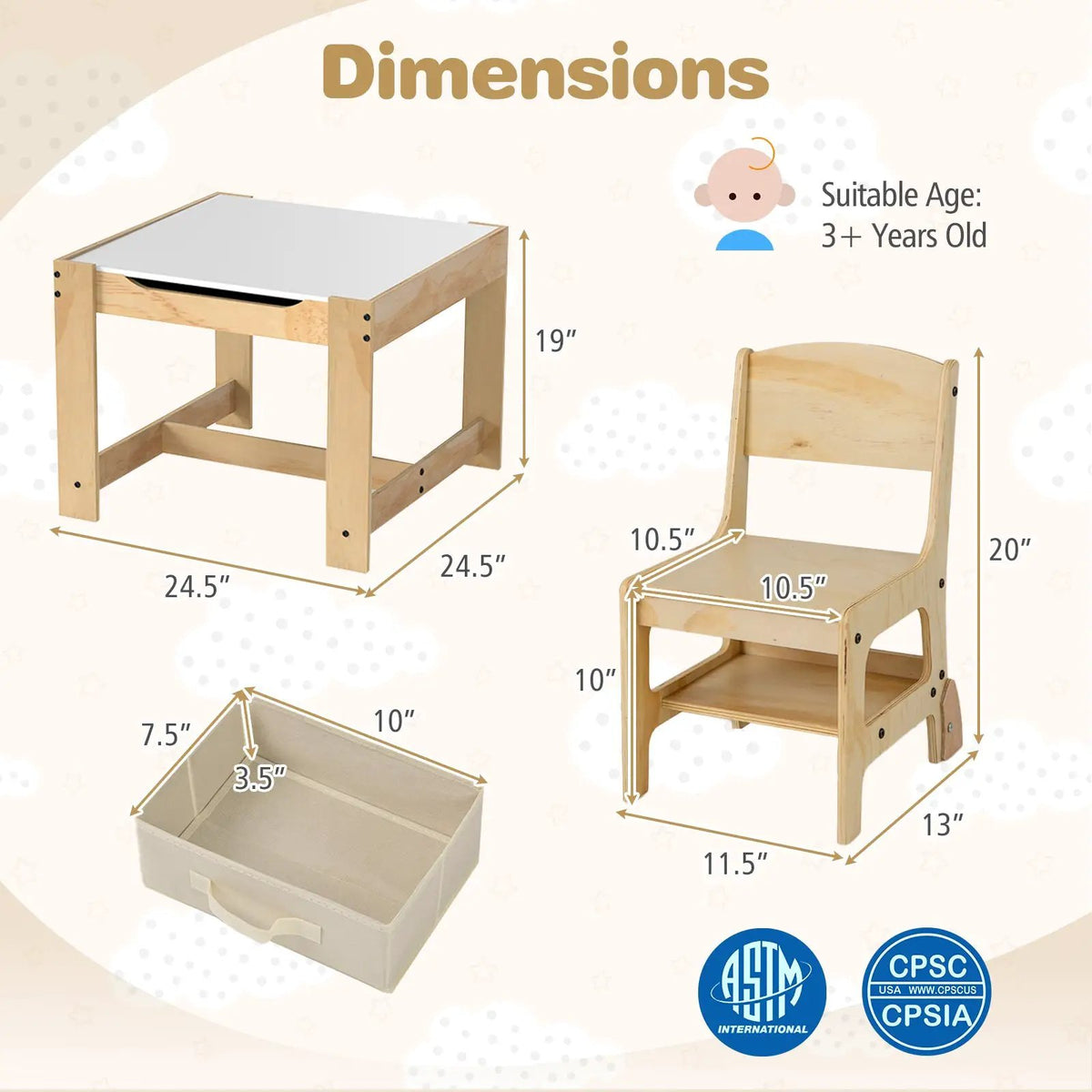 3 in 1 Kids Table and Chair Set with Removable Tabletop and 2 Storage Drawers by DirectDeals