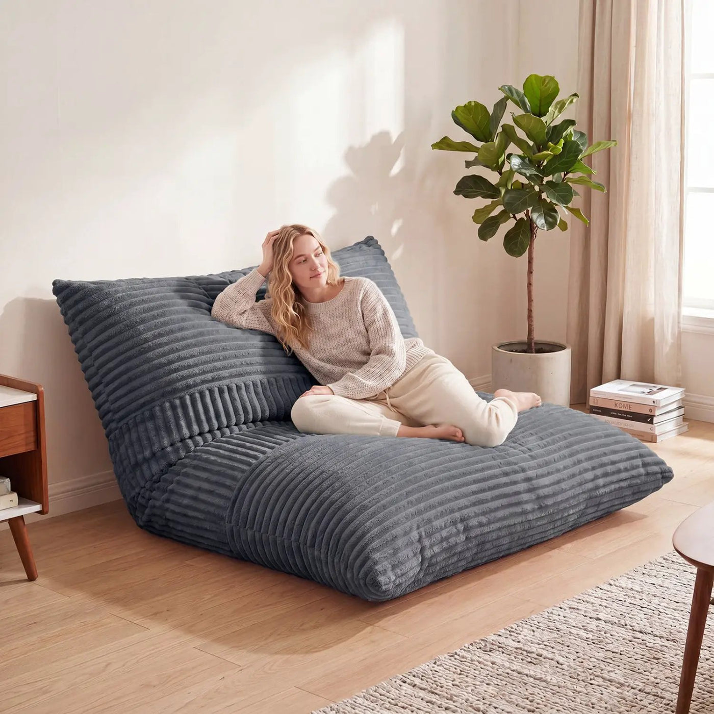 3-in-1 Convertible Bean Bag Chair with Corduroy Fabric by DirectDeals