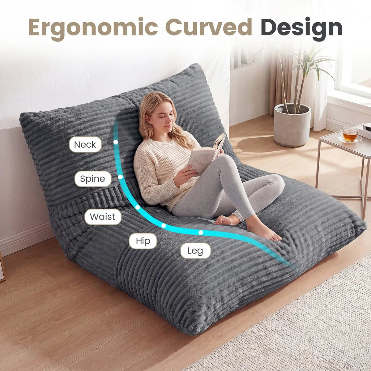 3-in-1 Convertible Bean Bag Chair with Corduroy Fabric by DirectDeals