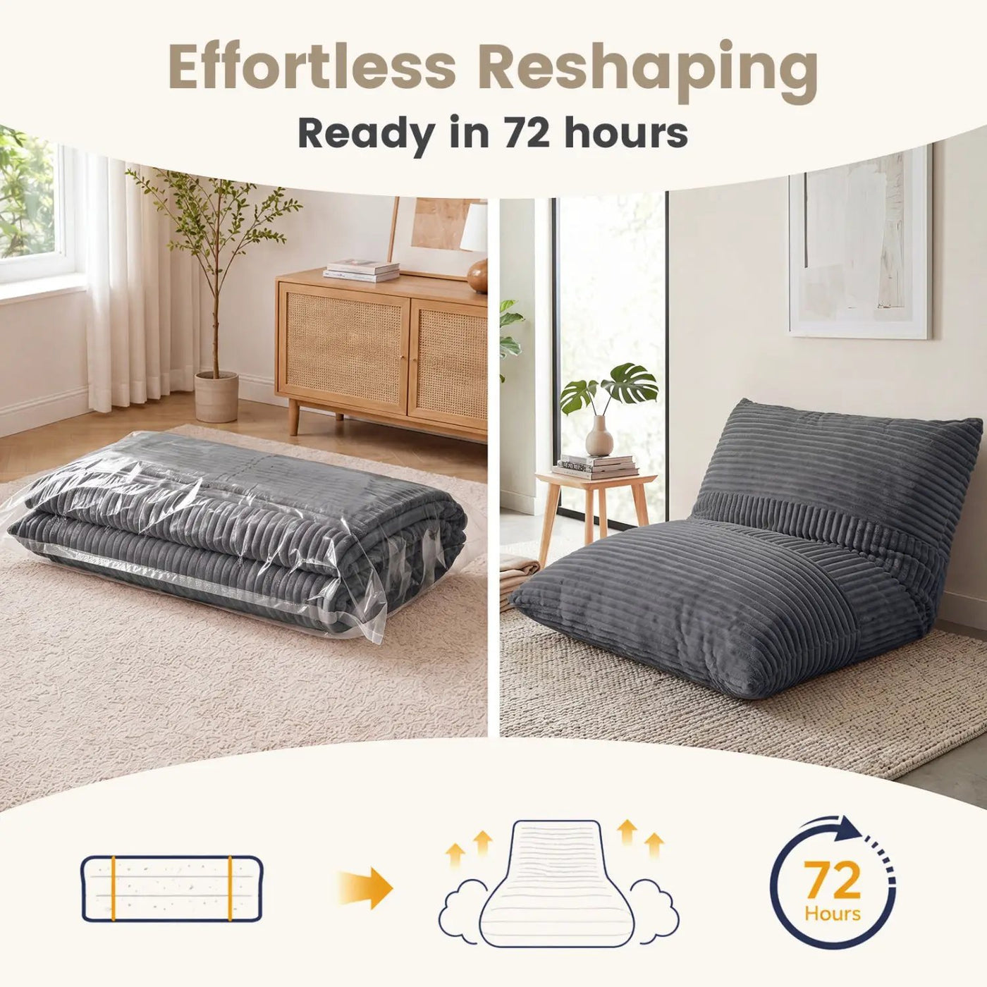 3-in-1 Convertible Bean Bag Chair with Corduroy Fabric by DirectDeals