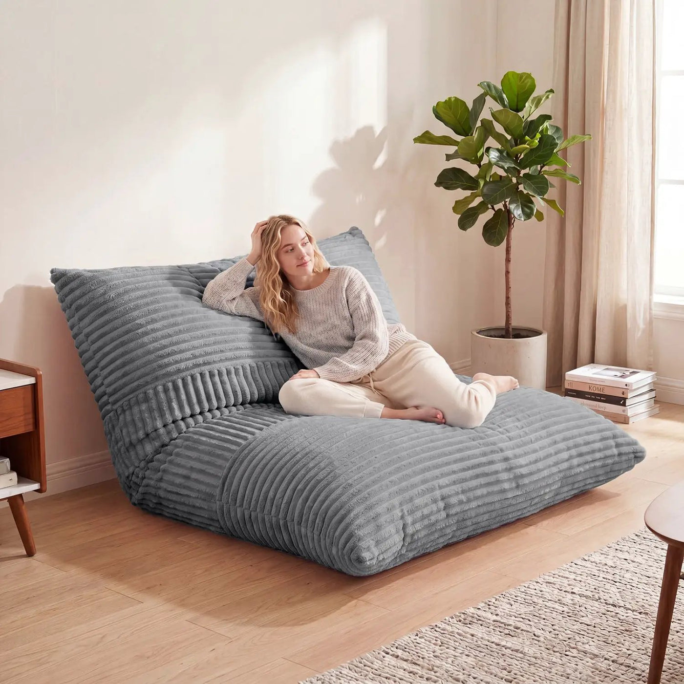 3-in-1 Convertible Bean Bag Chair with Corduroy Fabric by DirectDeals