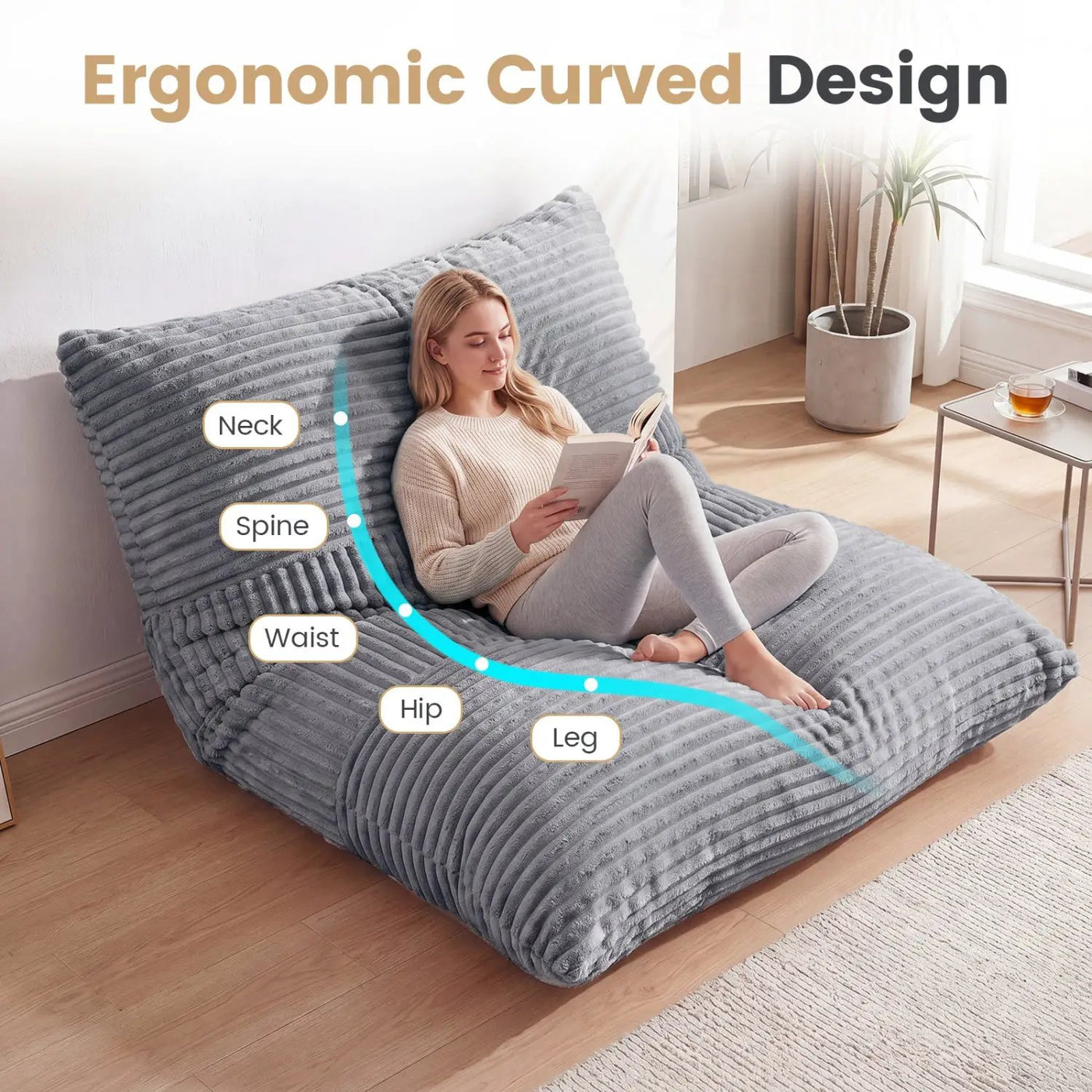 3-in-1 Convertible Bean Bag Chair with Corduroy Fabric by DirectDeals