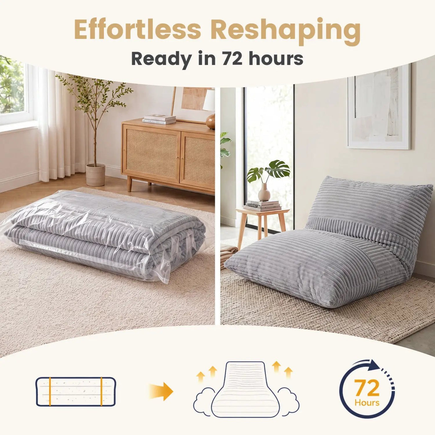 3-in-1 Convertible Bean Bag Chair with Corduroy Fabric by DirectDeals