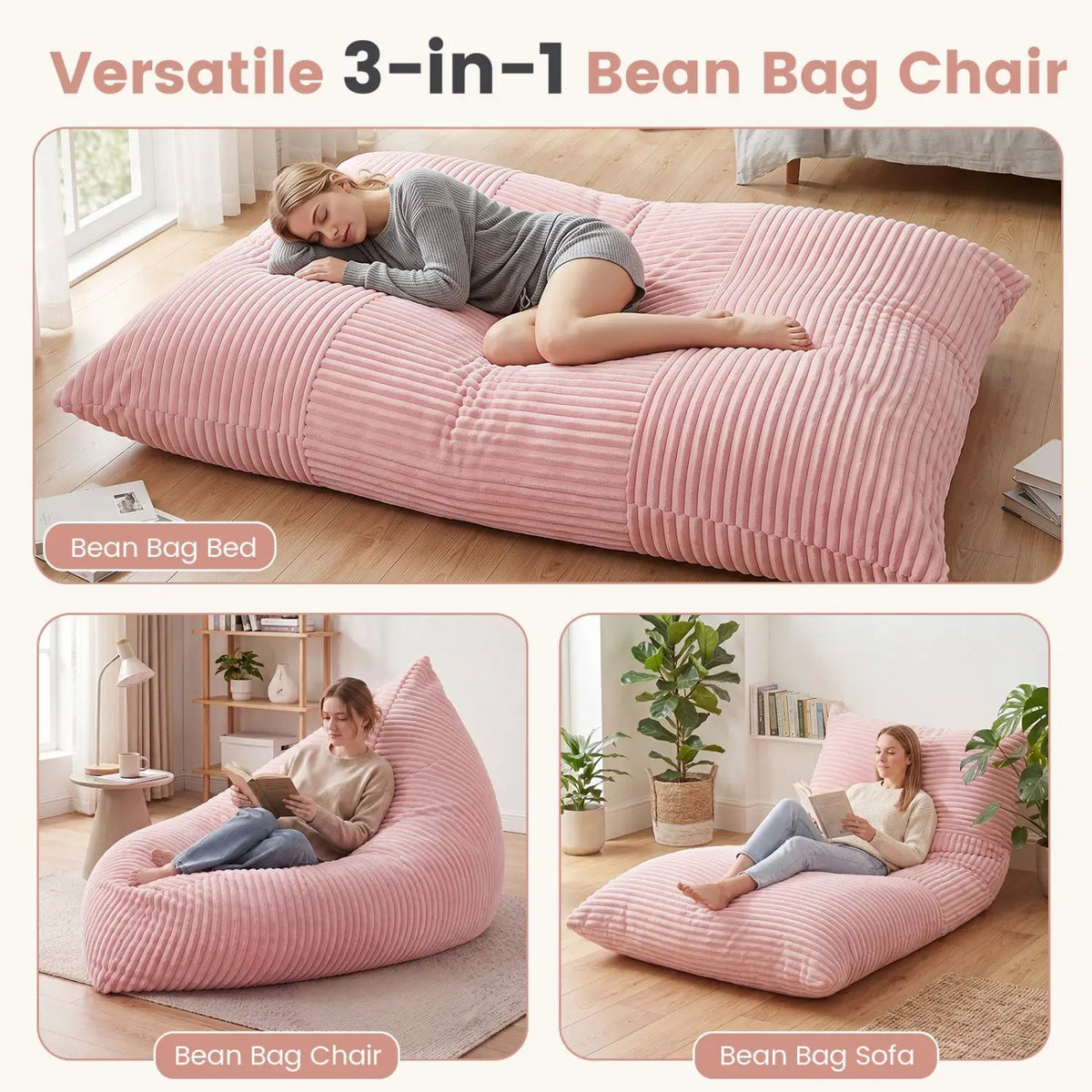 3-in-1 Convertible Bean Bag Chair with Corduroy Fabric by DirectDeals