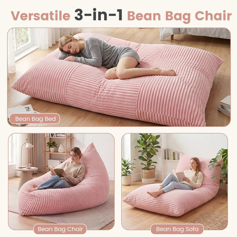 3-in-1 Convertible Bean Bag Chair with Corduroy Fabric by DirectDeals