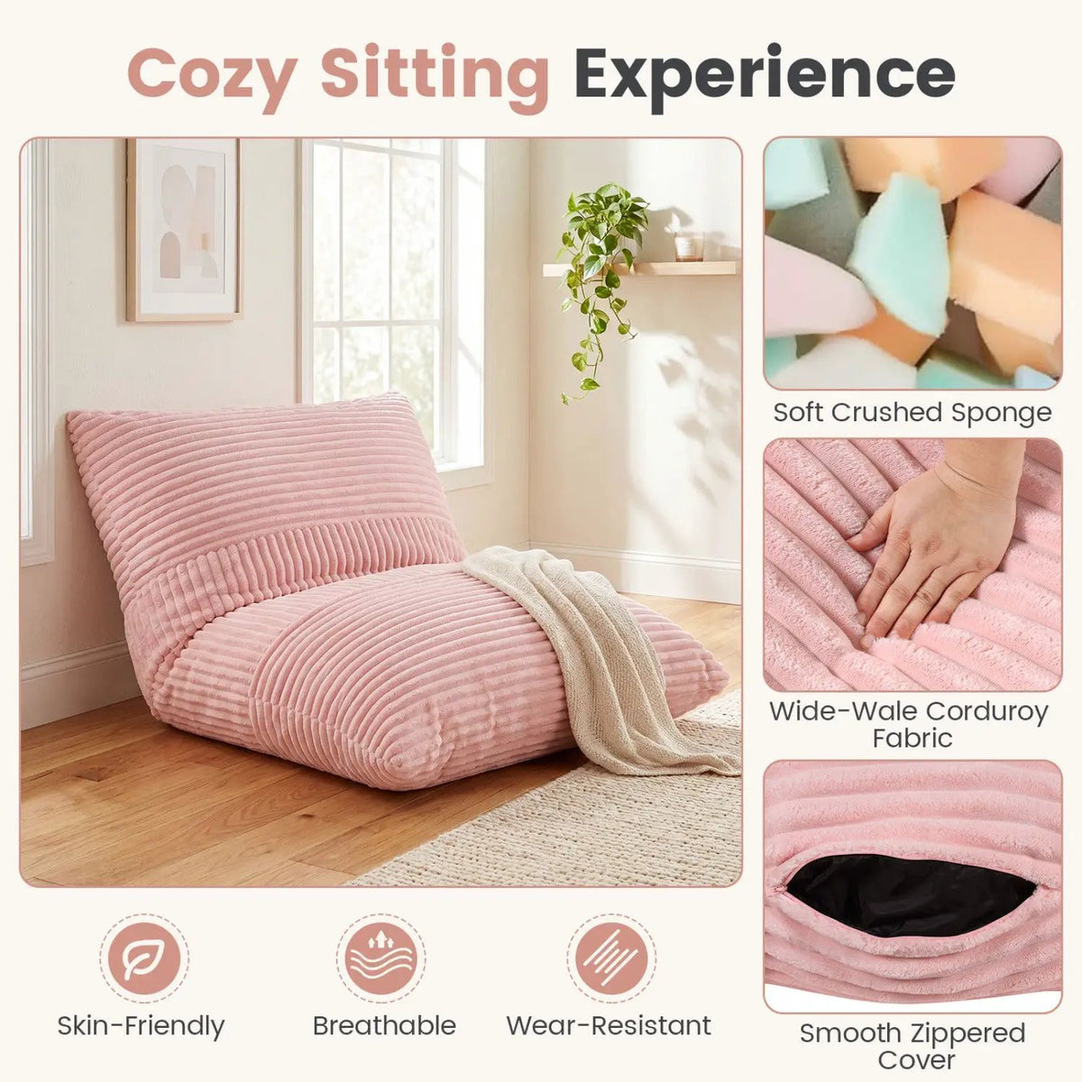 3-in-1 Convertible Bean Bag Chair with Corduroy Fabric by DirectDeals