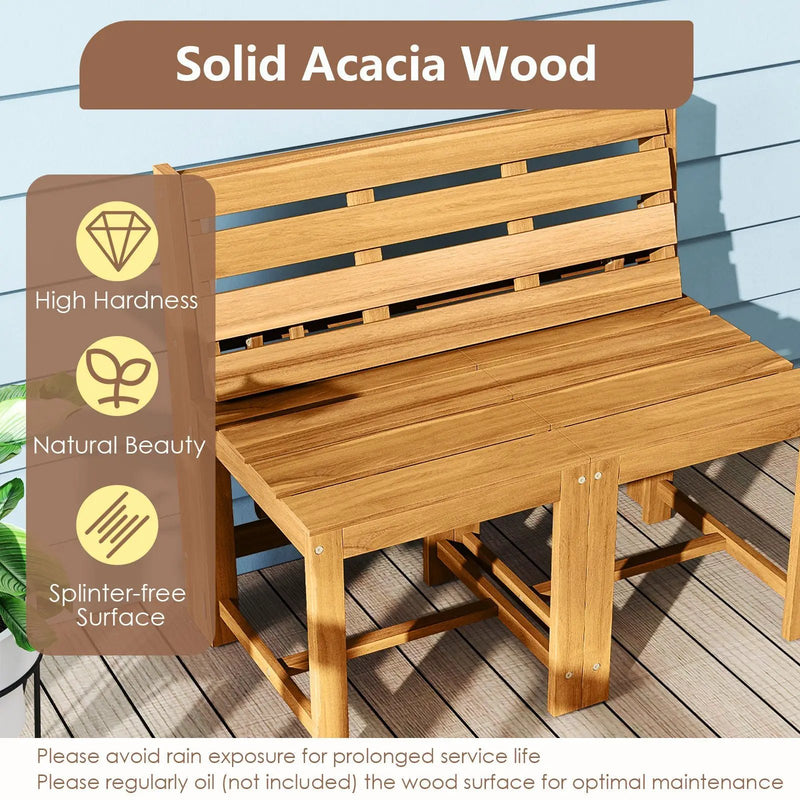 3-in-1 Outdoor Acacia Wood Loveseat Bench Furniture with Slatted Seat by DirectDeals