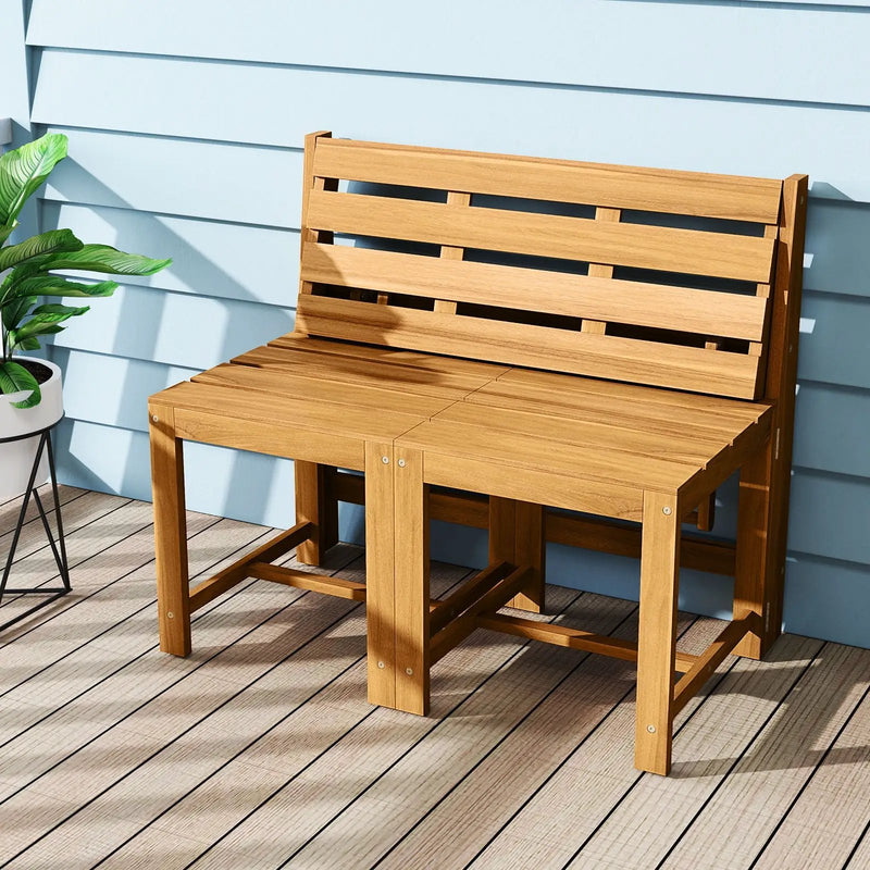 3-in-1 Outdoor Acacia Wood Loveseat Bench Furniture with Slatted Seat by DirectDeals
