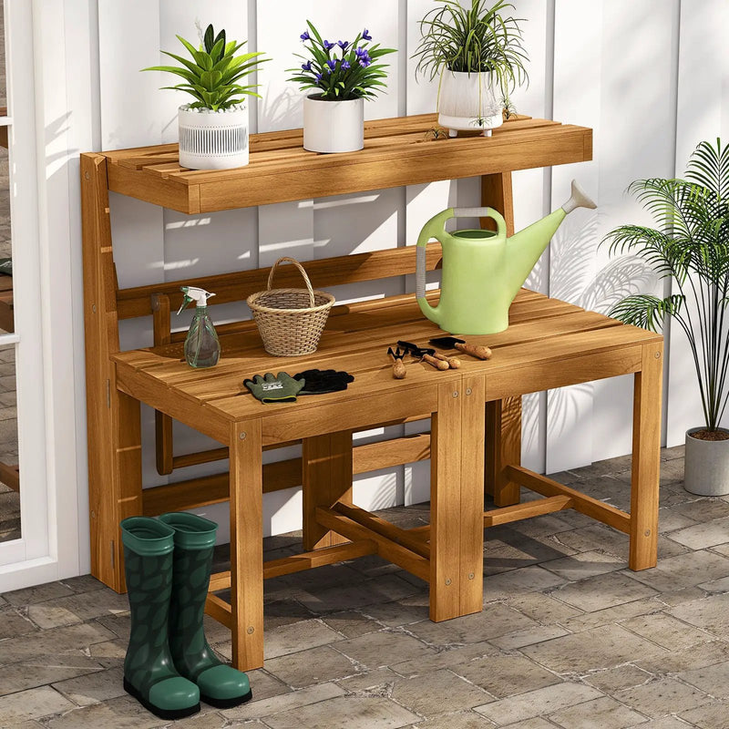 3-in-1 Outdoor Acacia Wood Loveseat Bench Furniture with Slatted Seat by DirectDeals