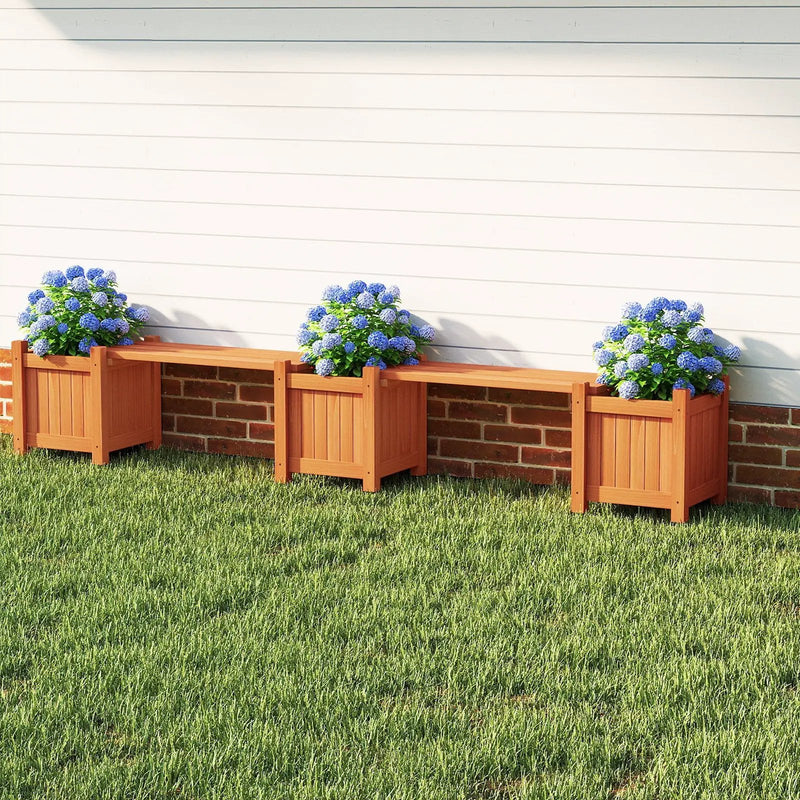 3-in-1 Outdoor Planter Box with Bench 2-Person Outdoor Bench with 2 Side Garden Beds-Orange by DirectDeals