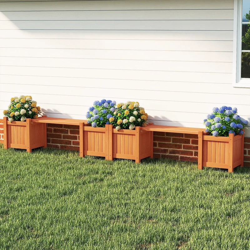 3-in-1 Outdoor Planter Box with Bench 2-Person Outdoor Bench with 2 Side Garden Beds-Orange by DirectDeals