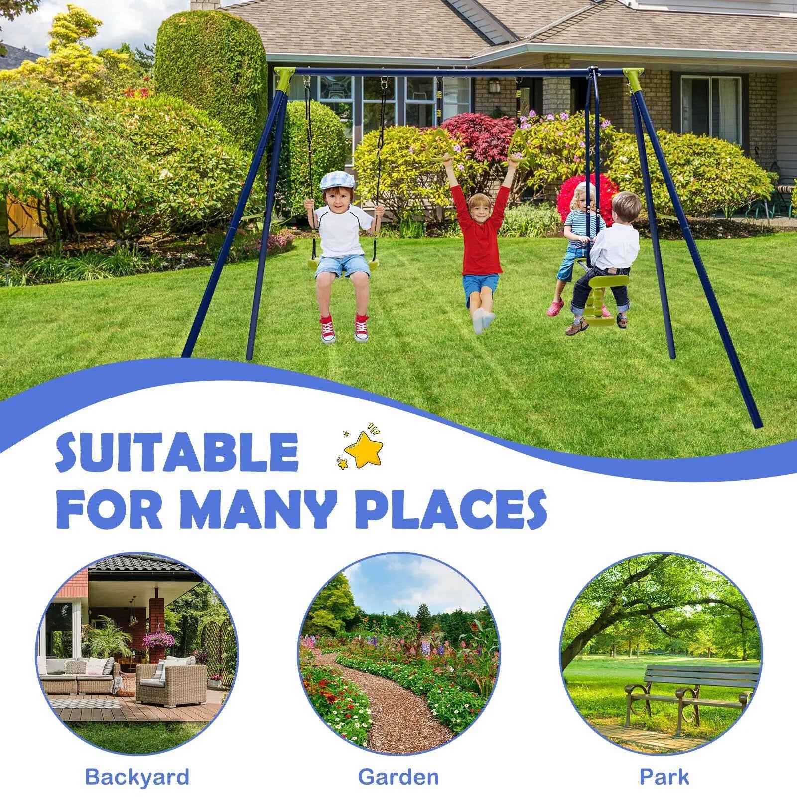 3-in-1 Outdoor Swing Set for Kids Aged 3 to 10 by DirectDeals