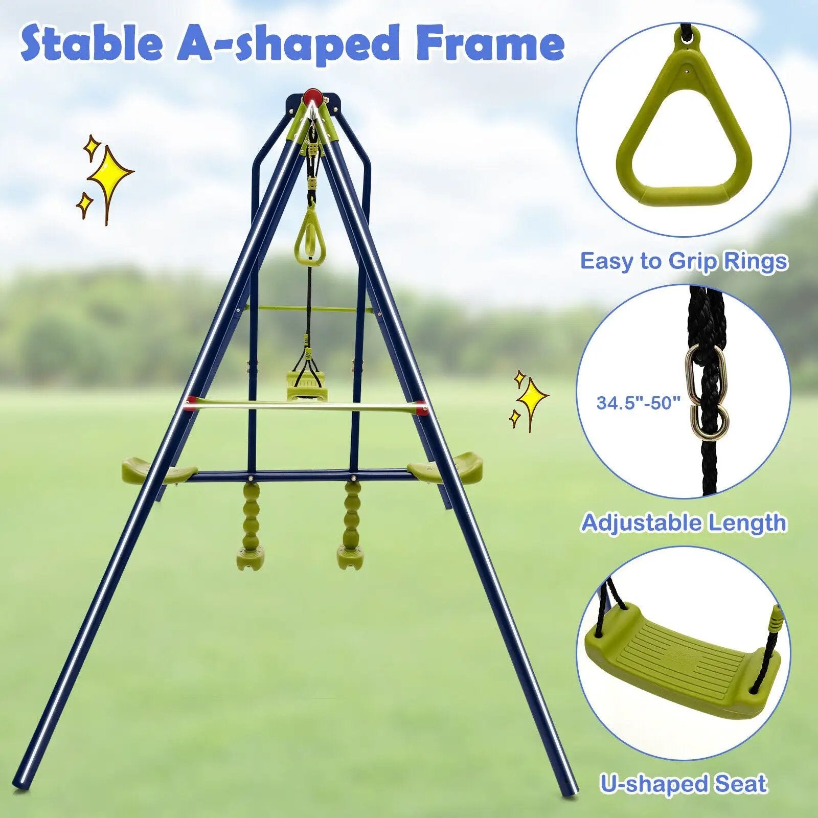 3-in-1 Outdoor Swing Set for Kids Aged 3 to 10 by DirectDeals
