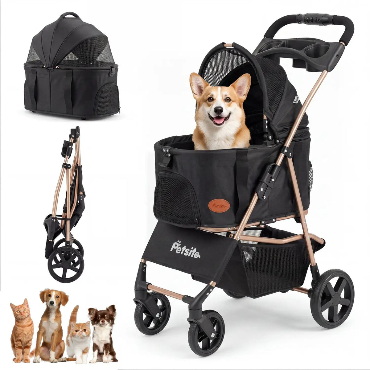 3-in-1 Foldable Pet Stroller for Small to Medium Dogs by DirectDeals