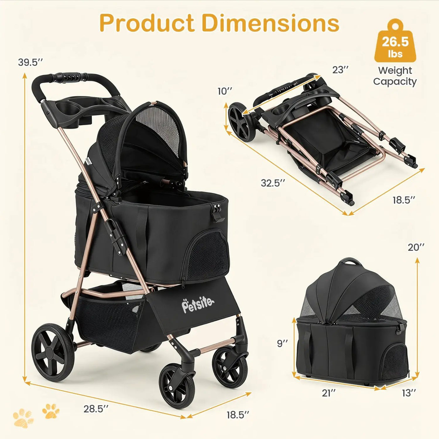 3-in-1 Foldable Pet Stroller for Small to Medium Dogs by DirectDeals