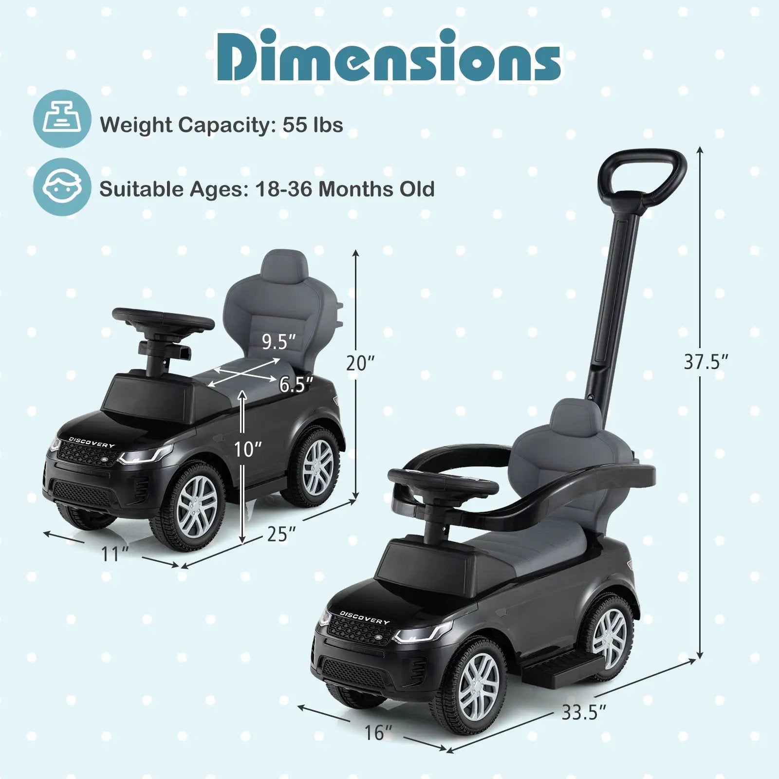 3 in 1 Push Car with Removable Handle and Guardrail for Kids 18-36 Months Old by DirectDeals