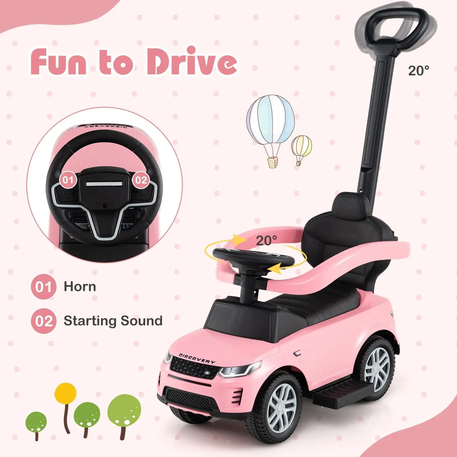 3 in 1 Push Car with Removable Handle and Guardrail for Kids 18-36 Months Old by DirectDeals