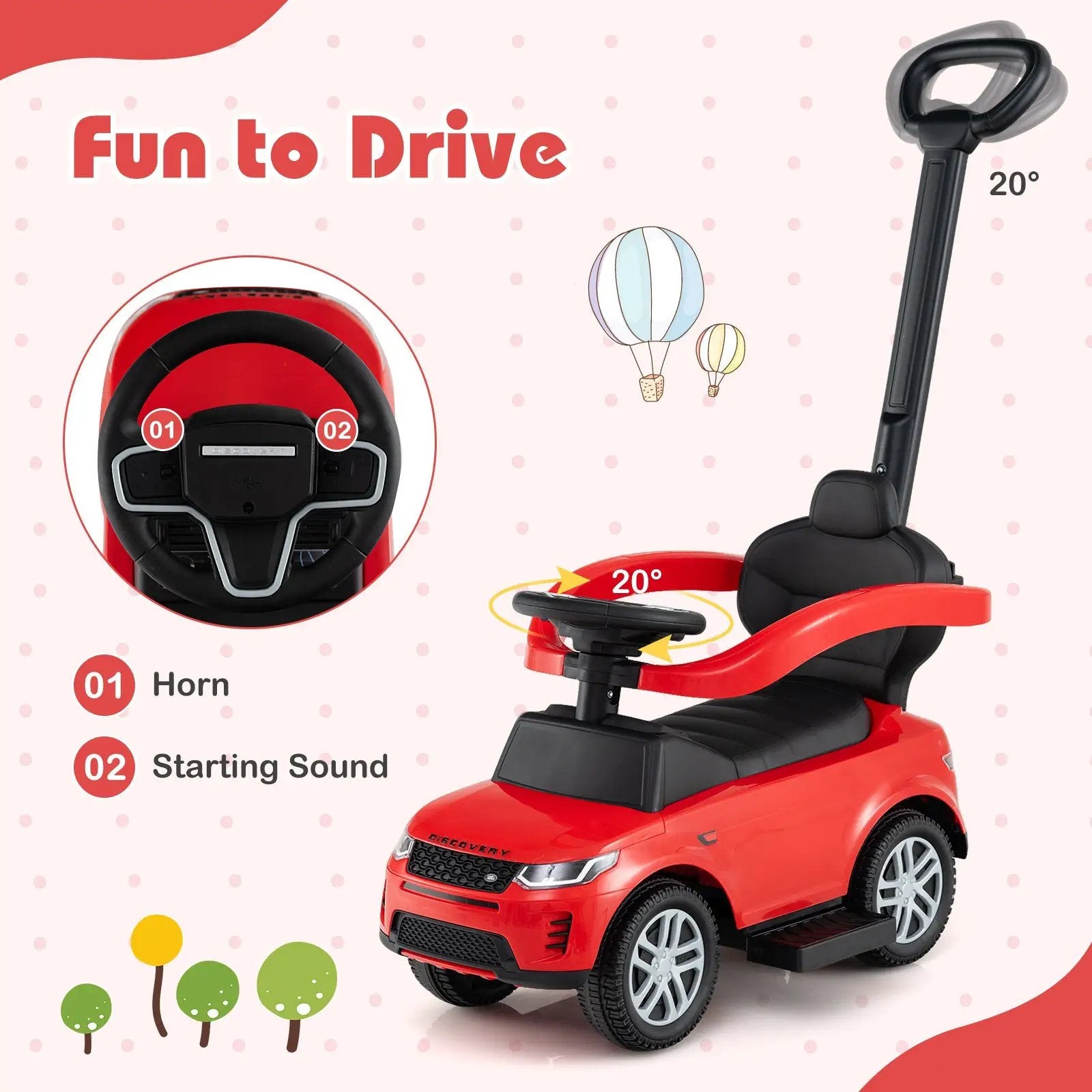 3 in 1 Push Car with Removable Handle and Guardrail for Kids 18-36 Months Old by DirectDeals