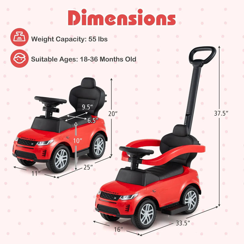 3 in 1 Push Car with Removable Handle and Guardrail for Kids 18-36 Months Old by DirectDeals