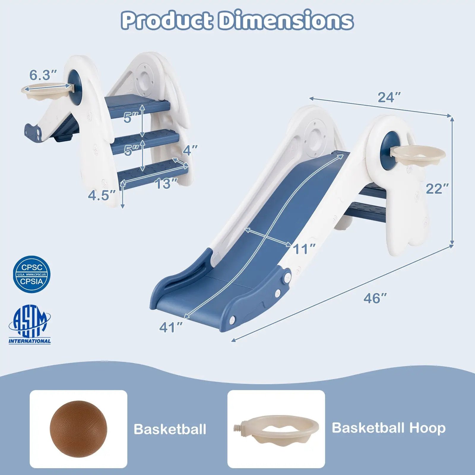 3 in 1 Toddler Slide Baby Slide Climber Playset with Basketball Hoop and Basketball by DirectDeals