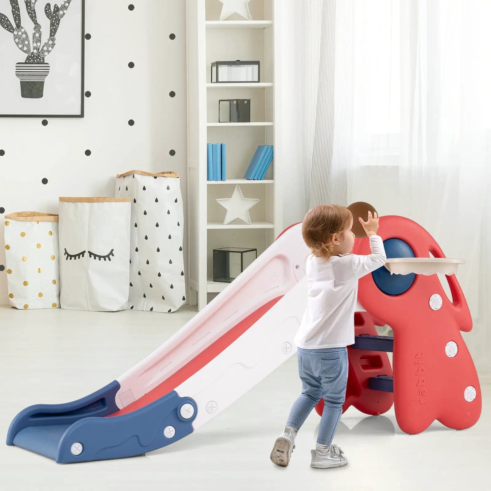 3 in 1 Toddler Slide Baby Slide Climber Playset with Basketball Hoop and Basketball by DirectDeals