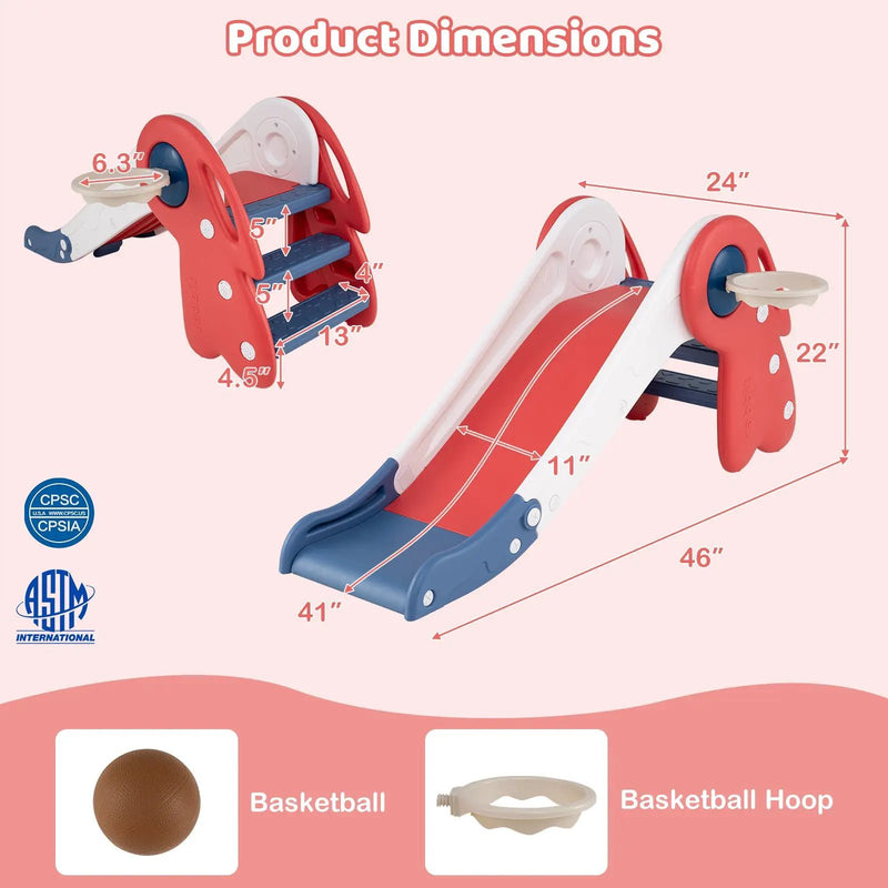 3 in 1 Toddler Slide Baby Slide Climber Playset with Basketball Hoop and Basketball by DirectDeals