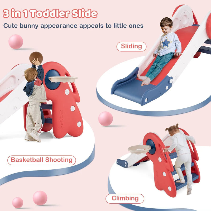 3 in 1 Toddler Slide Baby Slide Climber Playset with Basketball Hoop and Basketball by DirectDeals
