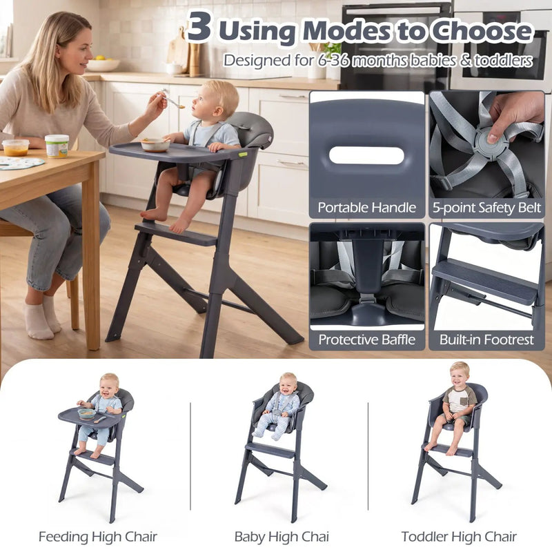 3-in-1 Washable Baby High Chair with Tray Footrest by DirectDeals