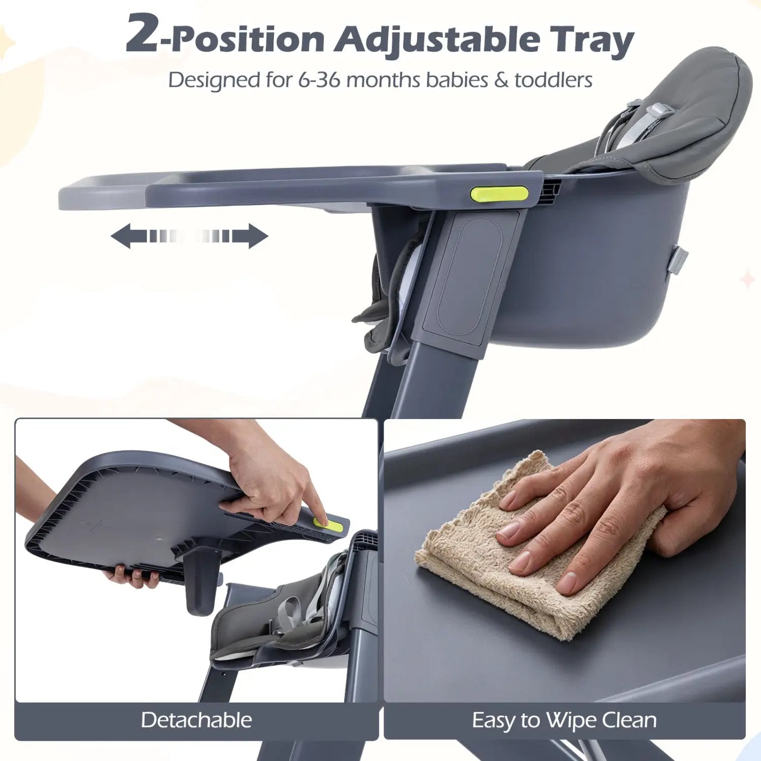 3-in-1 Washable Baby High Chair with Tray Footrest by DirectDeals