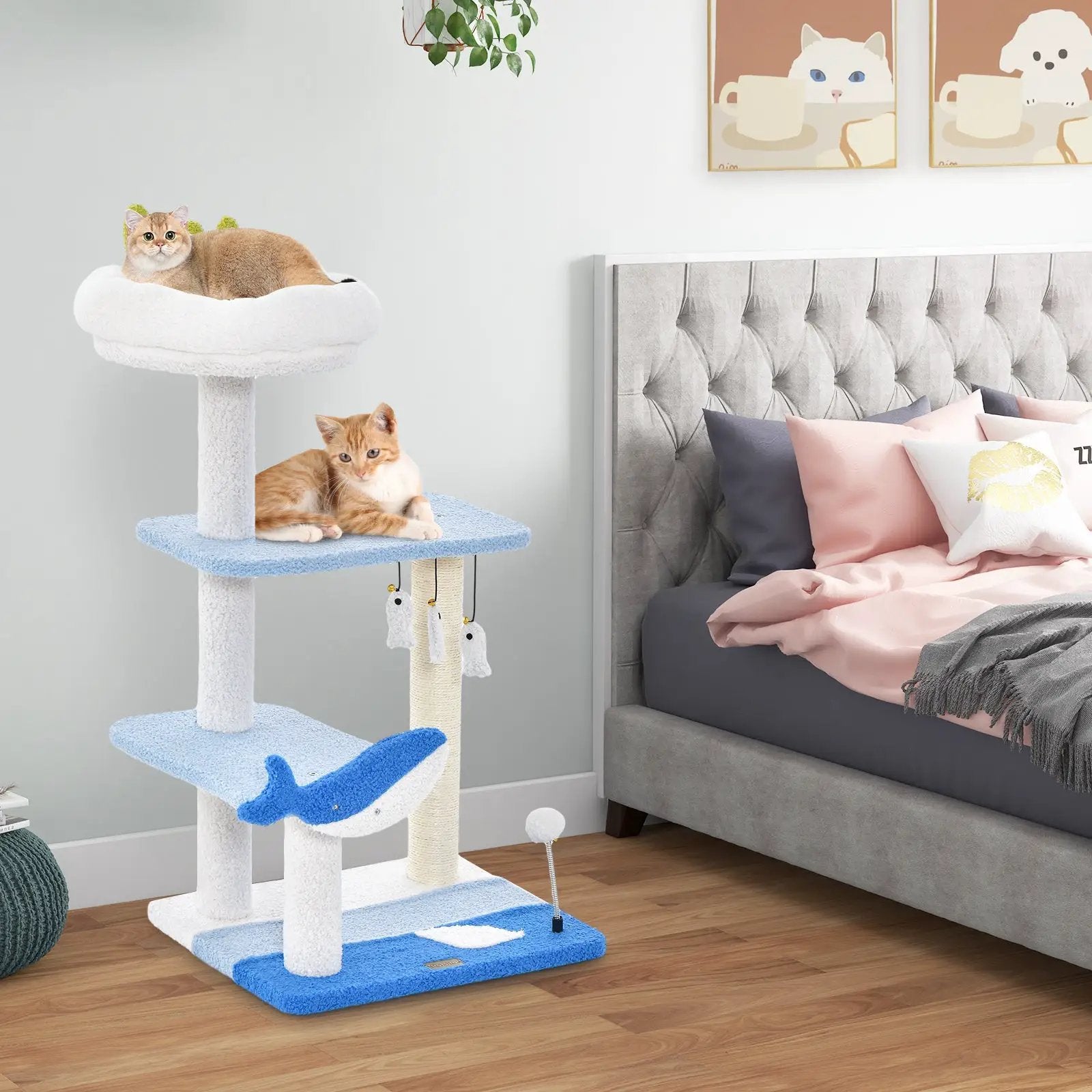3-level Cat Tower with Sisal Covered Scratching Posts-Blue by DirectDeals