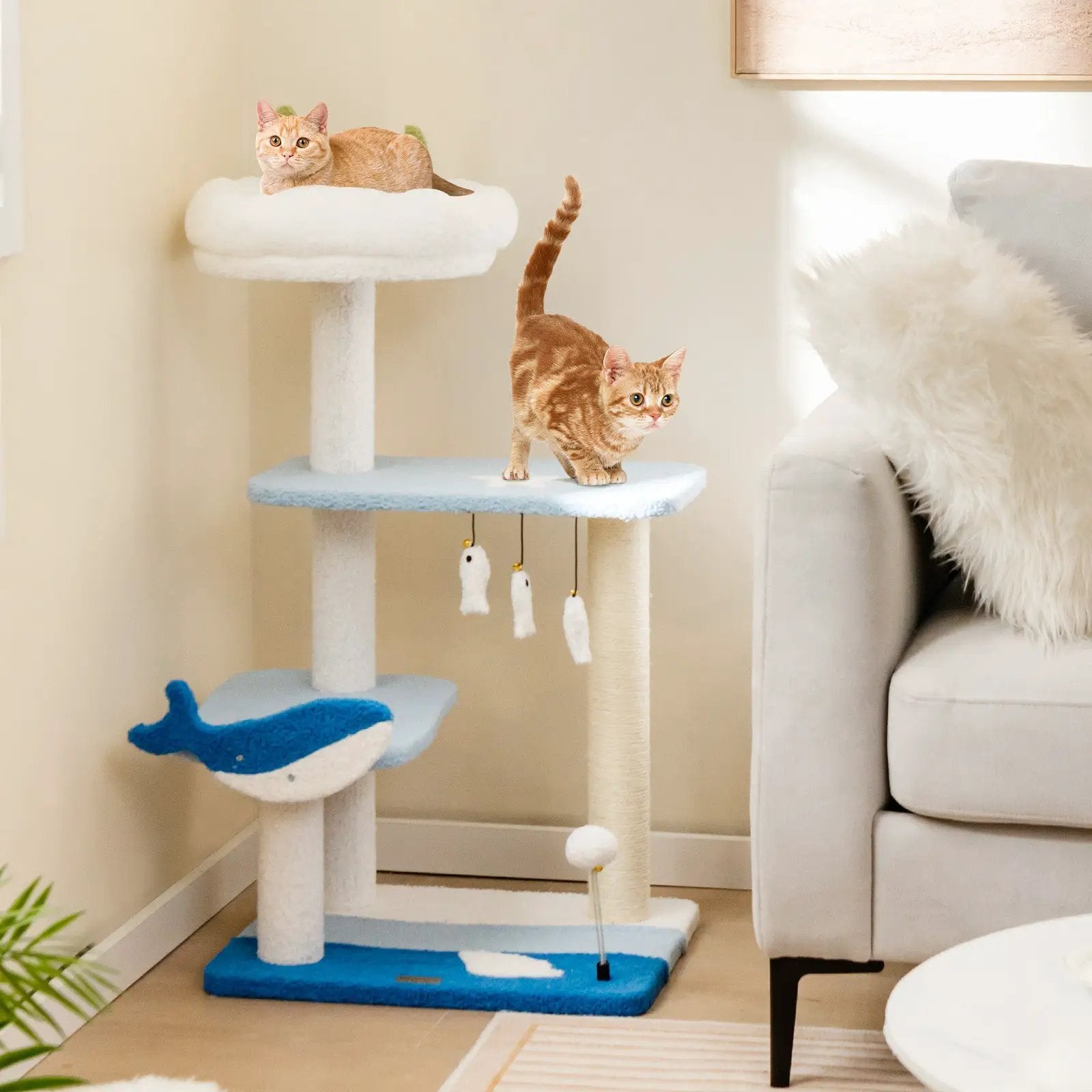 3-level Cat Tower with Sisal Covered Scratching Posts-Blue by DirectDeals