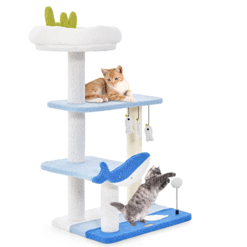 3-level Cat Tower with Sisal Covered Scratching Posts-Blue by DirectDeals