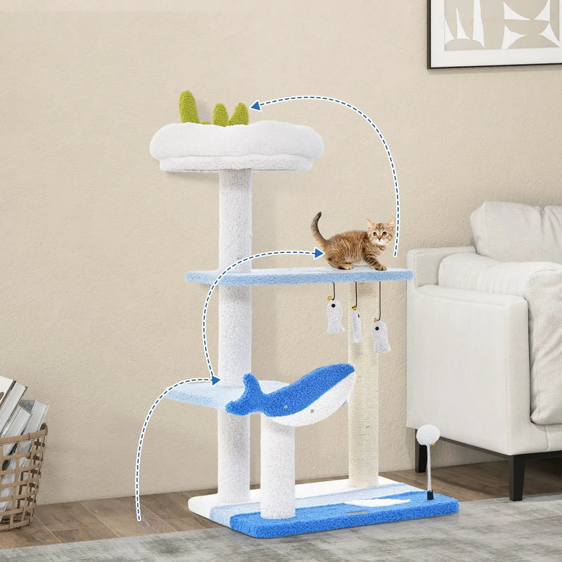3-level Cat Tower with Sisal Covered Scratching Posts-Blue by DirectDeals