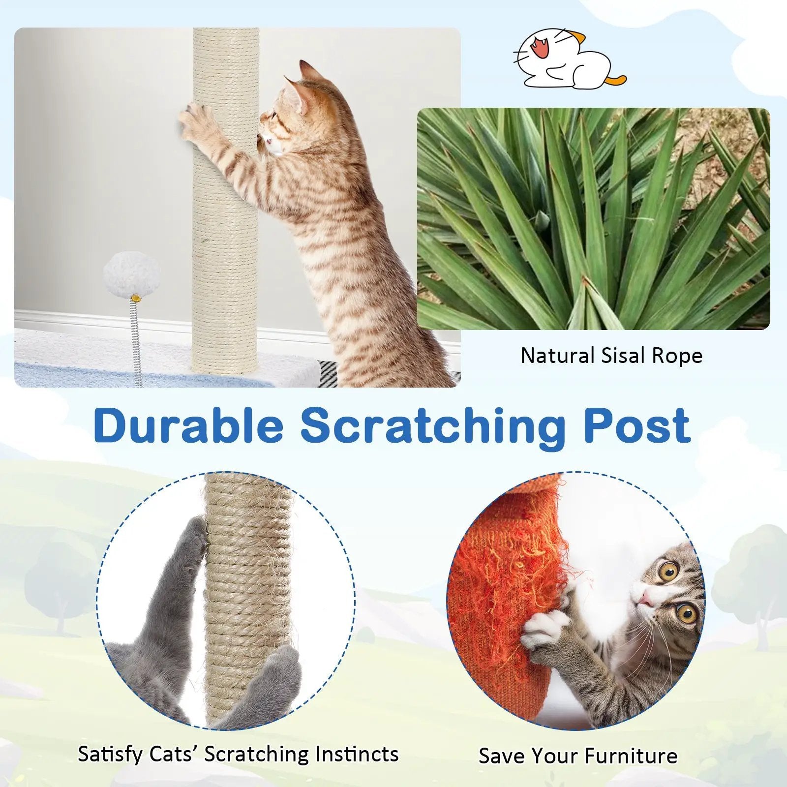 3-level Cat Tower with Sisal Covered Scratching Posts-Blue by DirectDeals