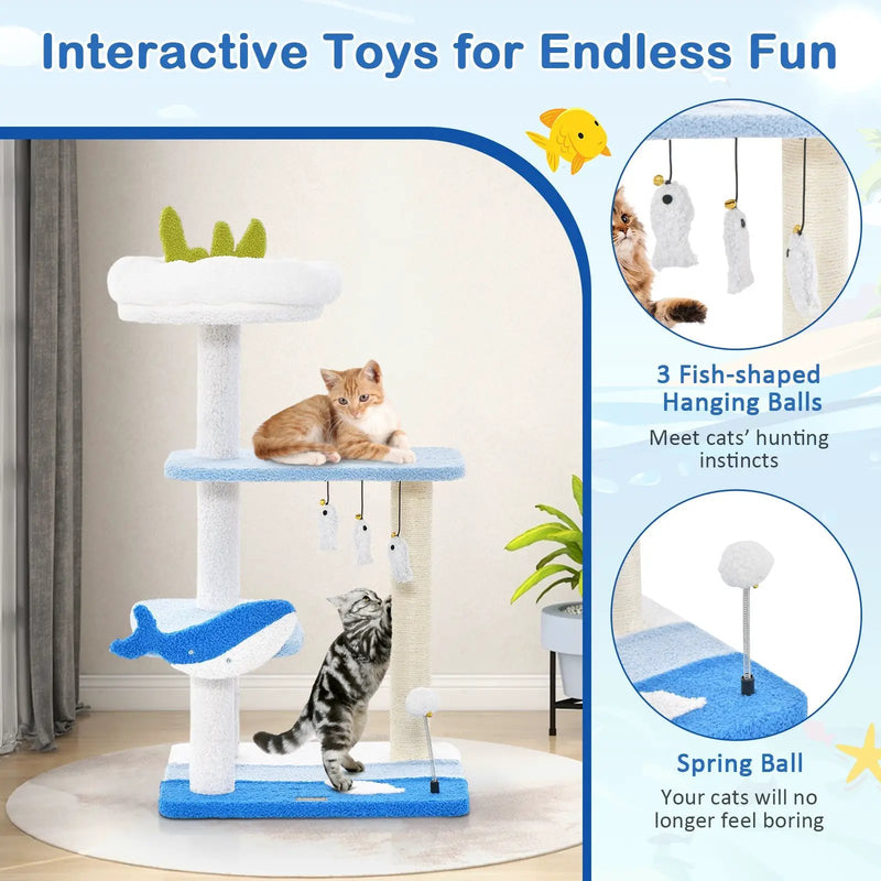 3-level Cat Tower with Sisal Covered Scratching Posts-Blue by DirectDeals
