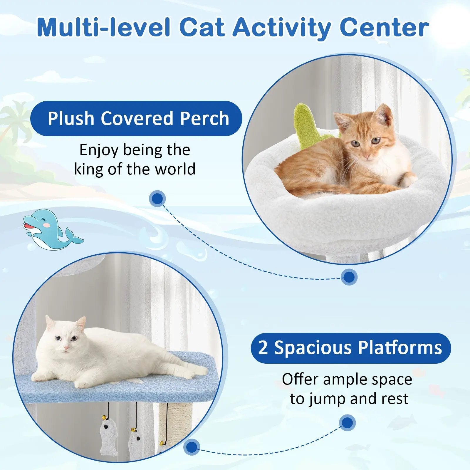 3-level Cat Tower with Sisal Covered Scratching Posts-Blue by DirectDeals