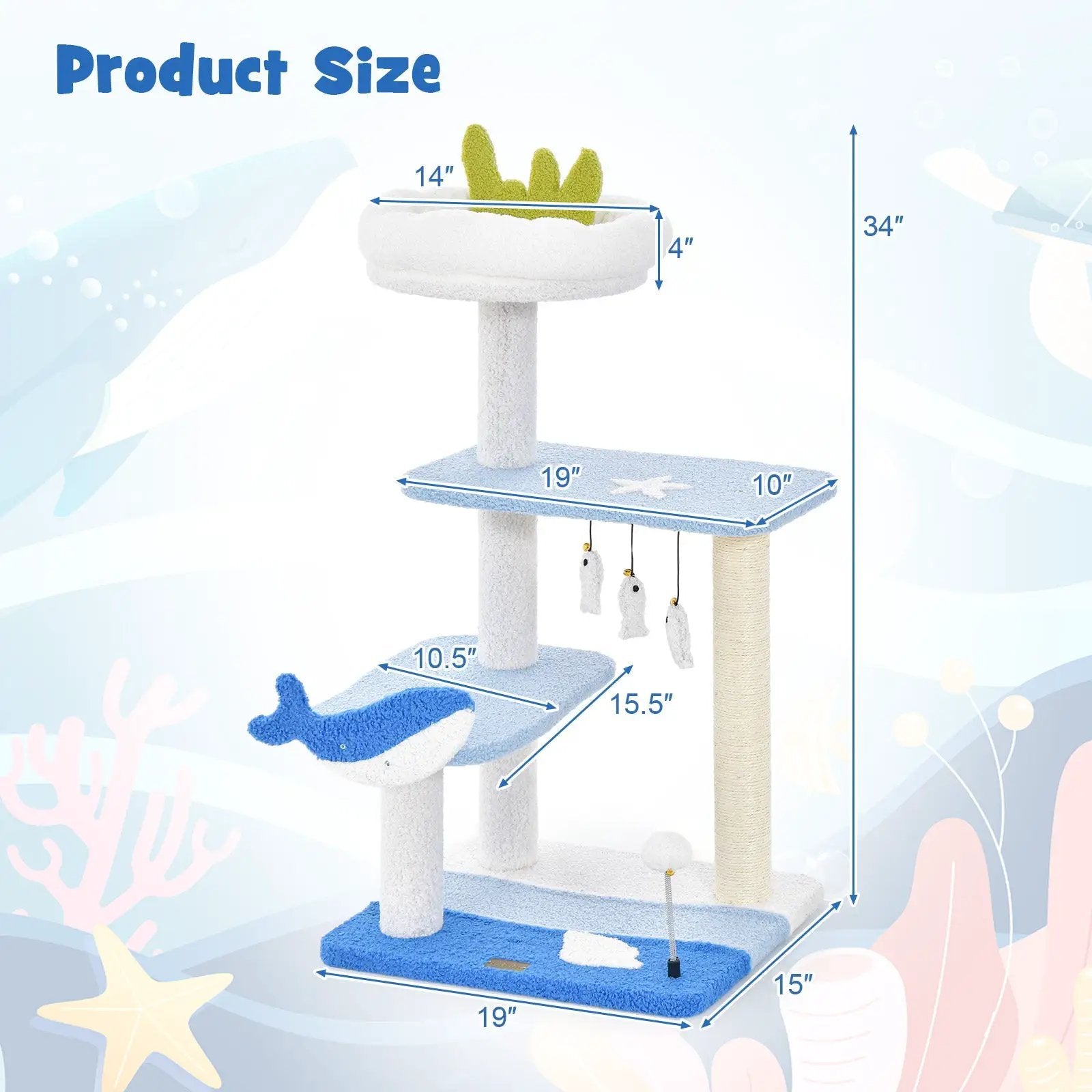 3-level Cat Tower with Sisal Covered Scratching Posts-Blue by DirectDeals
