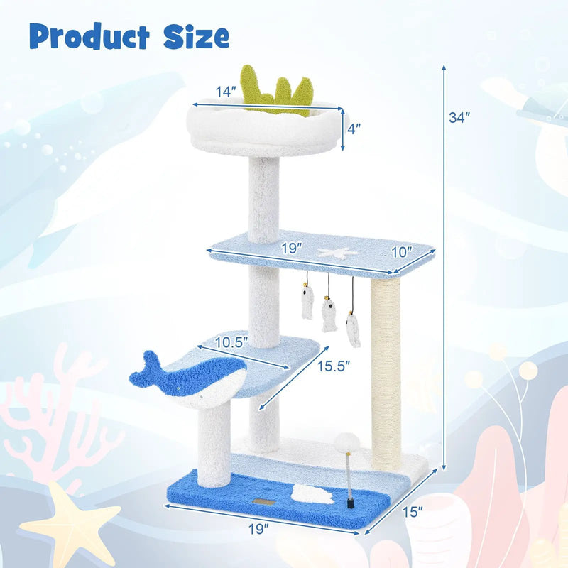 3-level Cat Tower with Sisal Covered Scratching Posts-Blue by DirectDeals