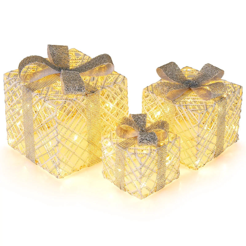 3 Pack Christmas Lighted Gift Box with 50 LED Lights and Detachable Bows by DirectDeals