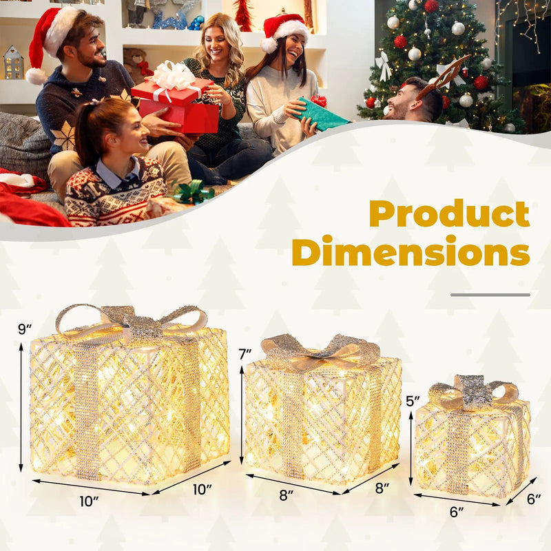 3 Pack Christmas Lighted Gift Box with 50 LED Lights and Detachable Bows by DirectDeals